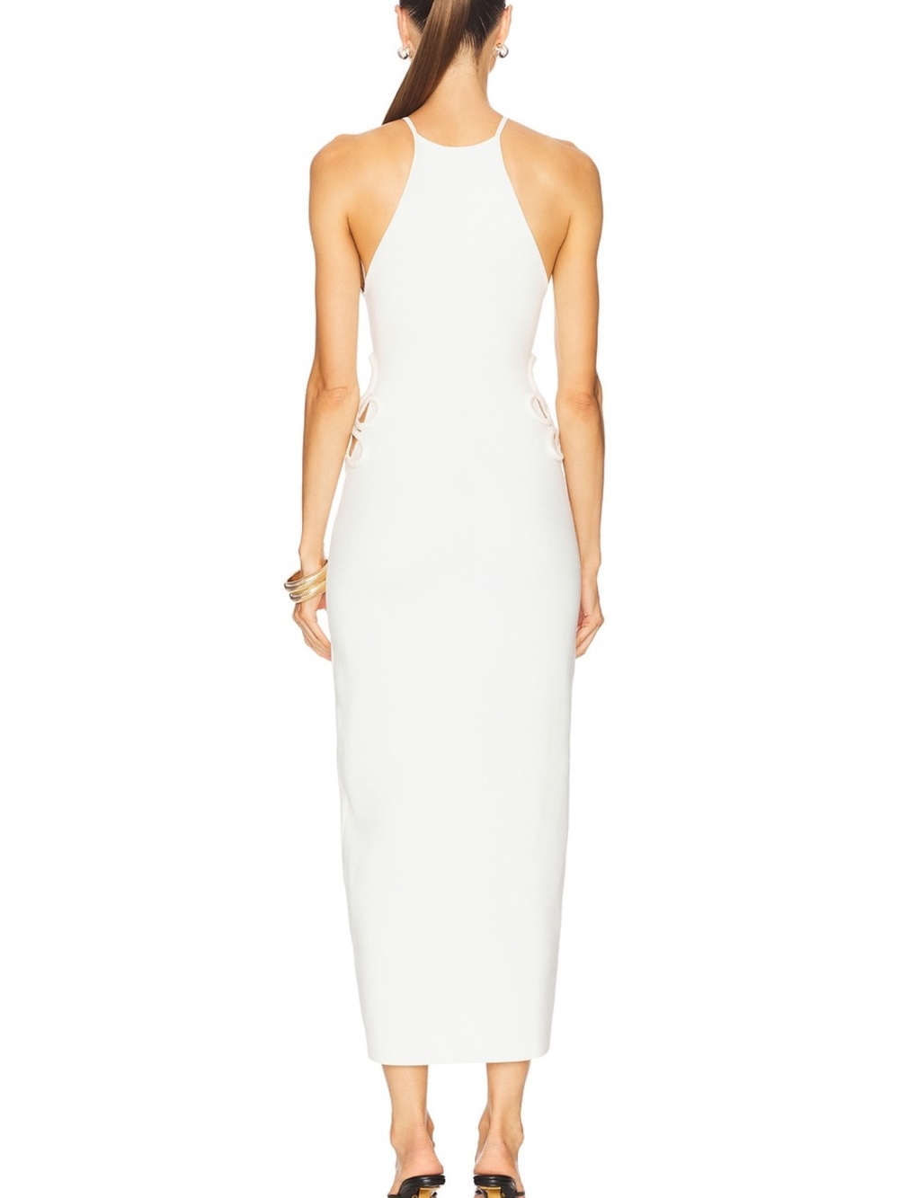 cult gaia Jena Knit Dress Off White Halter Midi Dress Sculpted Cutout Motifs - Picture 2 of 13
